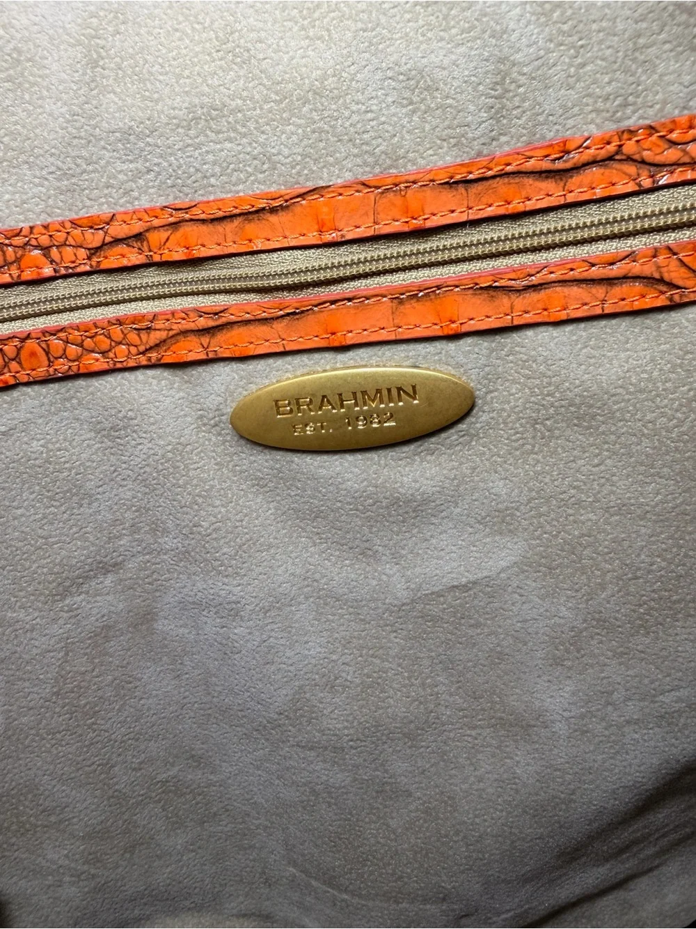 Brahmin Jacqueline Melbourne Orange Croc Embossed Leather Large Hobo Tote